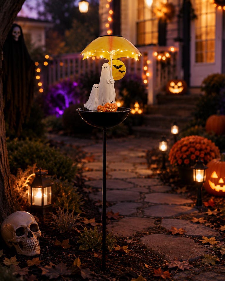 Crackle Glass Pumpkin Globe Stake