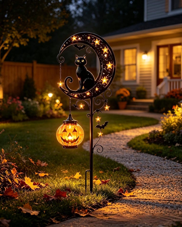 Glowing Pumpkin Orb Flowerbed Accent