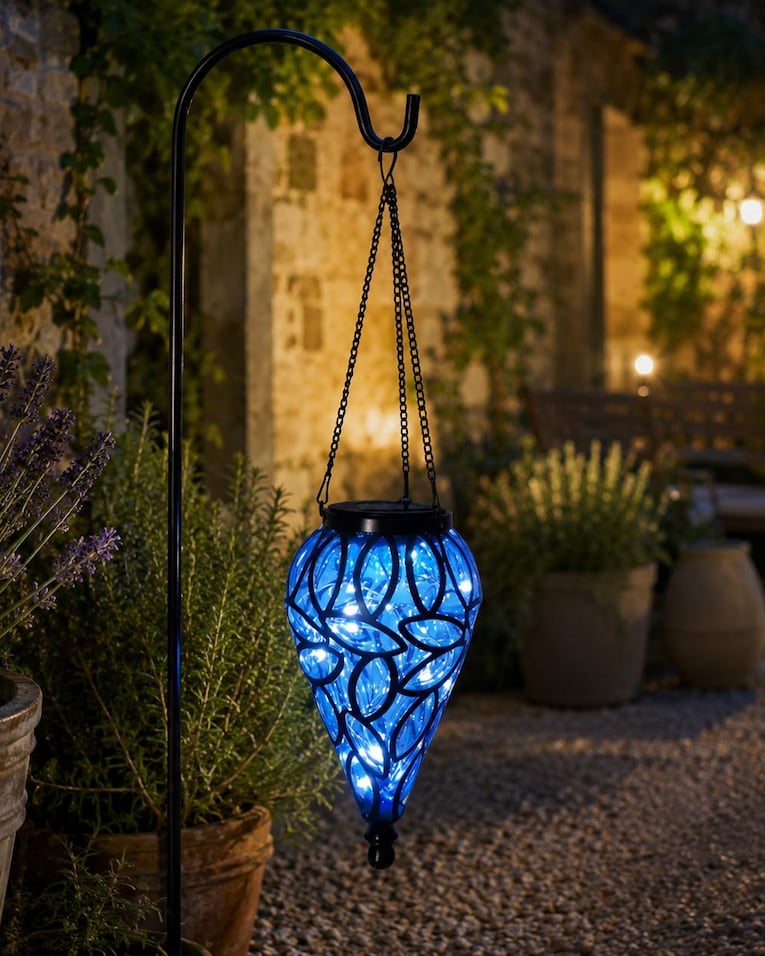 Blue Glass Hanging Lantern