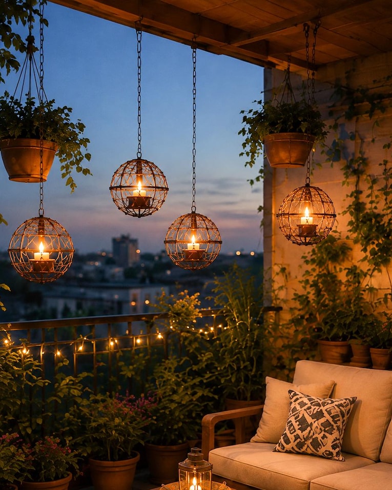 Balcony Hanging Sphere Lanterns