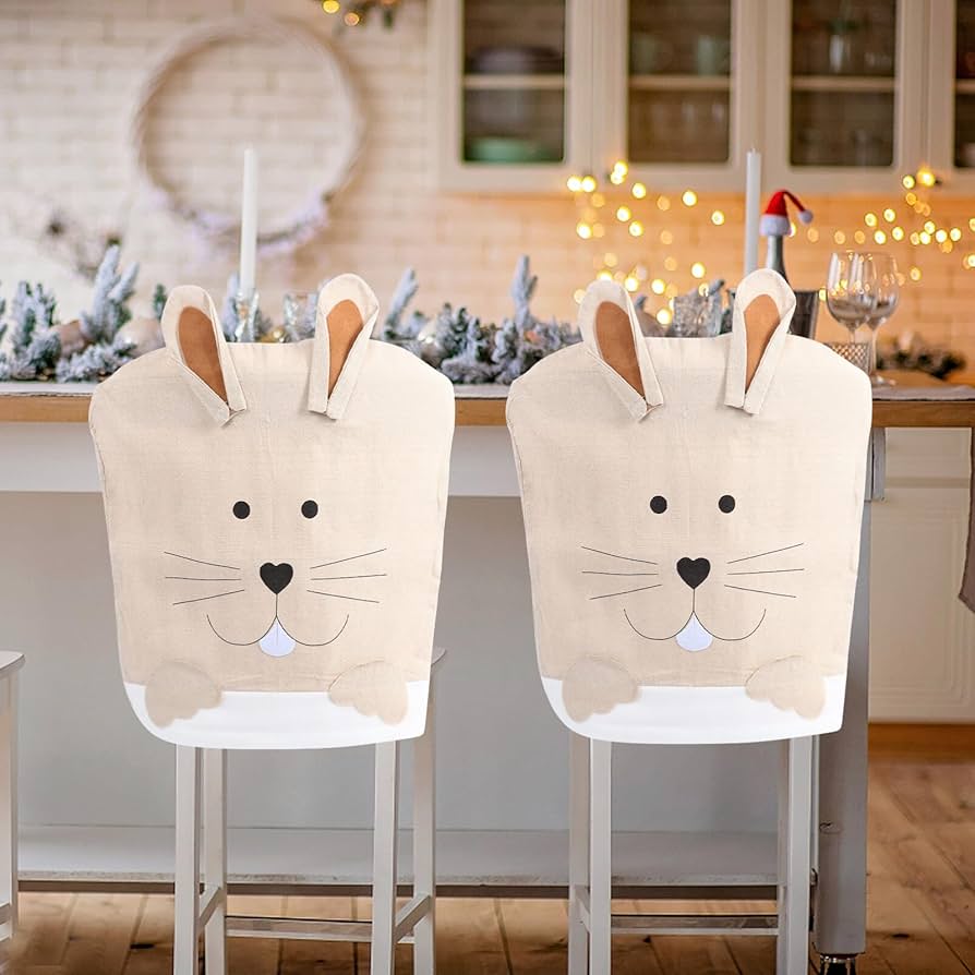 STOBAZA Chirstmas Chair Back Cover, Animal Rabbit Chair Covers, Removable &  Washable Dining Room Seat Covers Chair Slipcovers for Halloween Easter ...