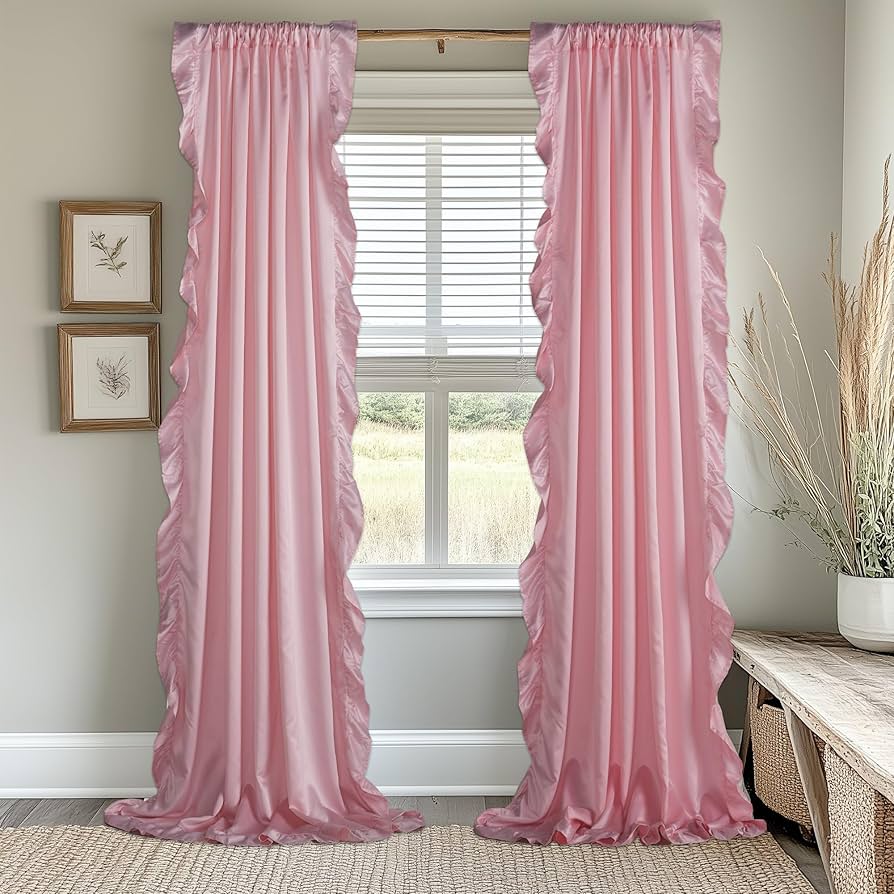 Amazon.com: StangH Kids Curtains for Bedroom, French Romantic Style Ruffled  Blush Curtains Soft Smooth Faux Silk Window Curtain Drapes for  Girls/Nursery Decor/Dressing Room, Blush Pink, W52 x L95, 2 Panels : Home