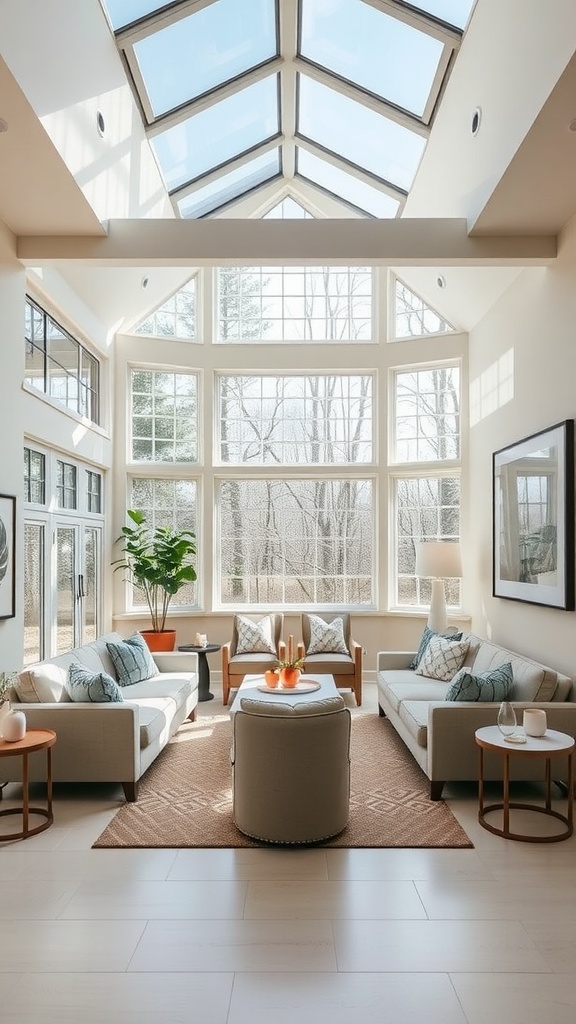 Bright and airy sunken family room with large windows and comfortable seating