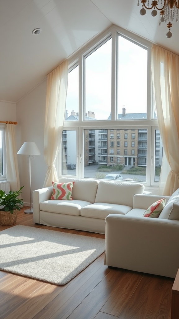 Bright living room with large windows and modern decor