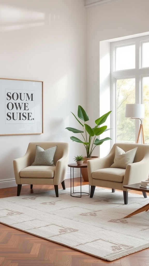 Chic beige accent chairs in a bright living room with natural light