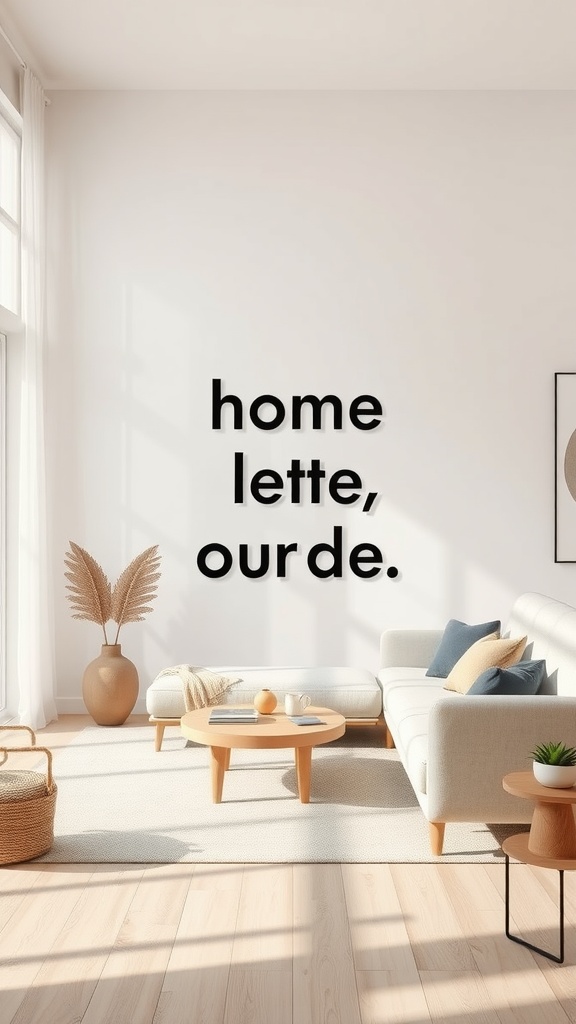 A cozy minimalist living room featuring a soft sofa, round coffee table, and bright natural light.