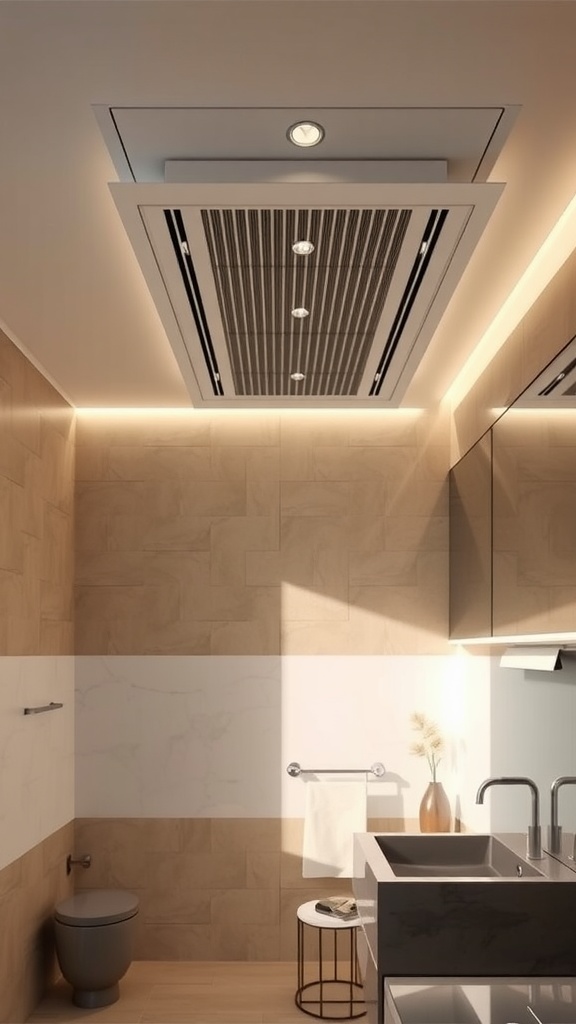 Modern bathroom with an efficient ceiling ventilation system.