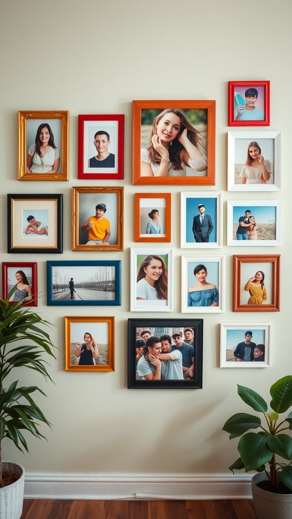 Gallery wall featuring personal photos in various frames