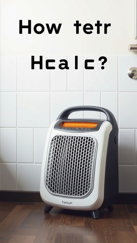 A portable heater placed in a bathroom setting.