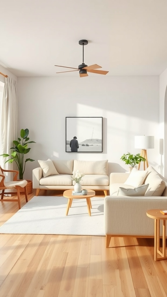 Sleek Scandinavian living room with neutral colors and natural light