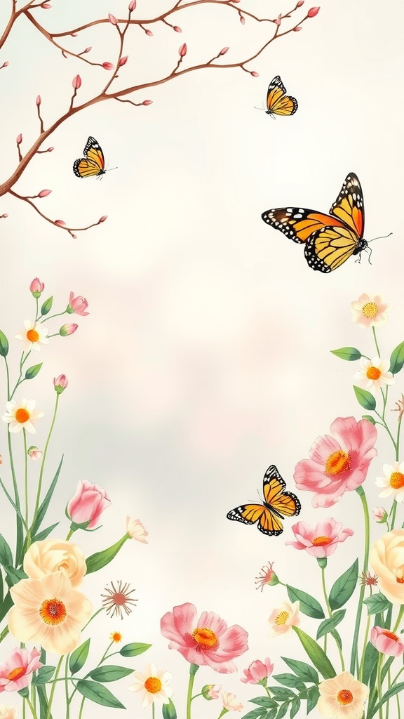 A spring-themed table mat featuring flowers and butterflies in soft colors.