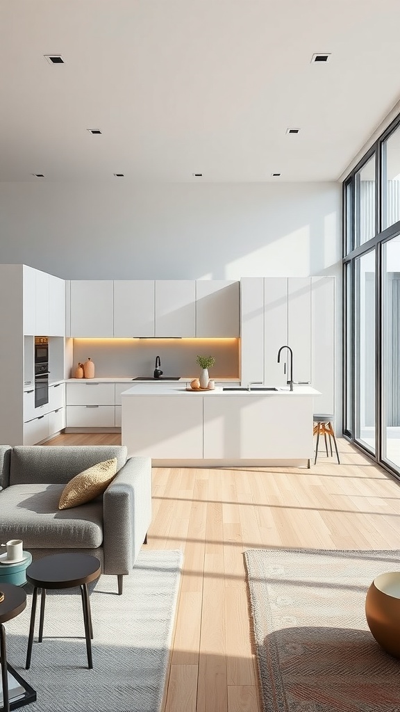 A modern open kitchen with streamlined cabinetry and natural lighting.