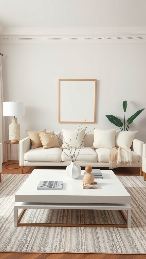 Stylish white coffee table in a cream and white living room setting