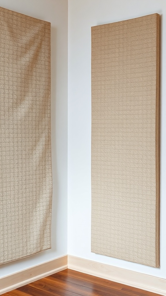 Fabric panels covering a corner wall in a living room