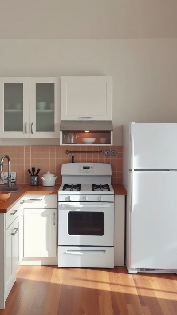 A well-designed kitchen showcasing a clear work triangle with a stove, sink, and refrigerator.