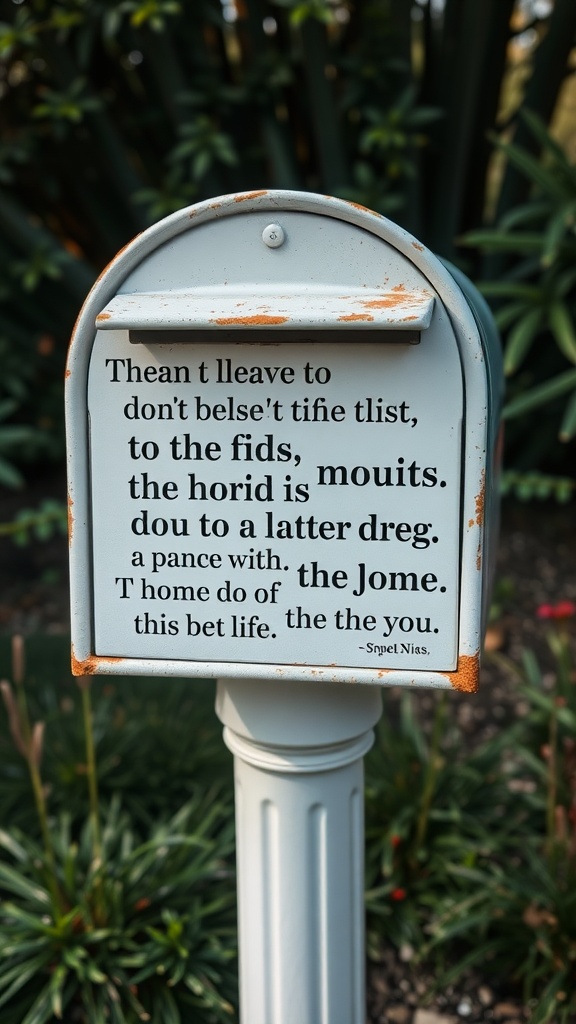 Decorative mailbox with an inspirational quote