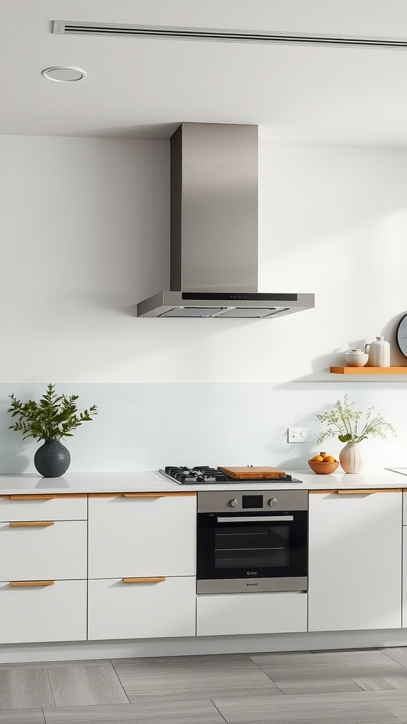 Modern kitchen featuring a sleek range hood and minimalist design elements