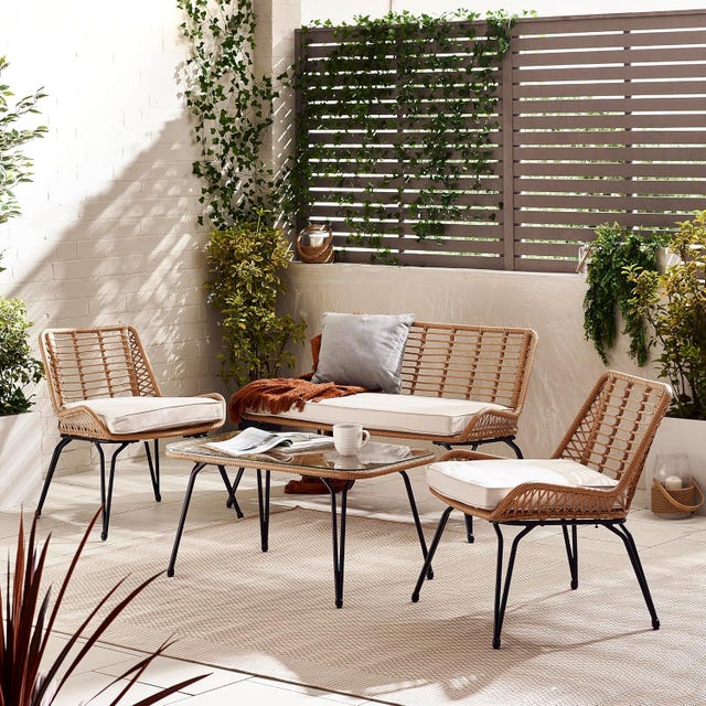 Furniturebox UK Lisbon Garden Furniture Set the furniturebox uk lisbon garden furniture set includes a table, bench and two chairs