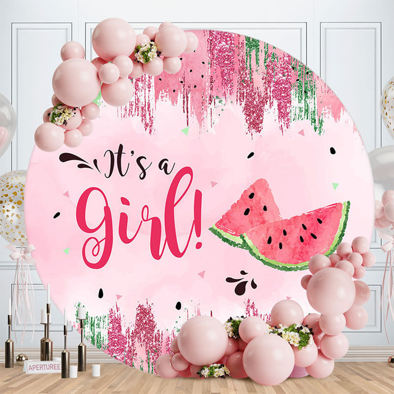 Aperturee - Pink Its A Girl Watermelon Baby Shower Backdrop Aperturee - Pink Its A Girl Watermelon Baby Shower Backdrop