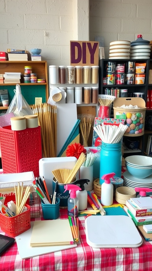 A colorful display of assorted craft materials for DIY projects on a table.