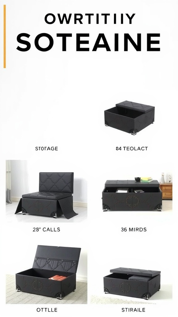 A variety of customizable modular ottomans showcasing different styles and storage options.