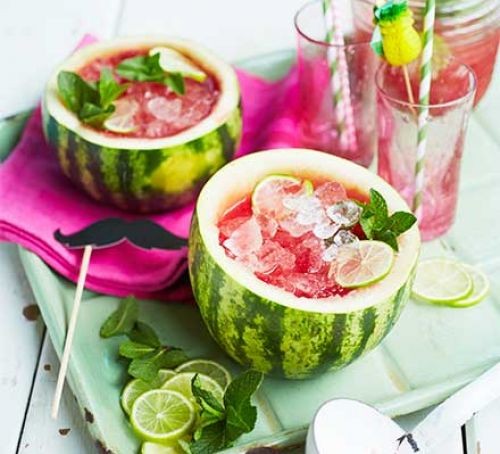 Top 5 mocktail recipes for kids Watermelon drink with ice and garnishes