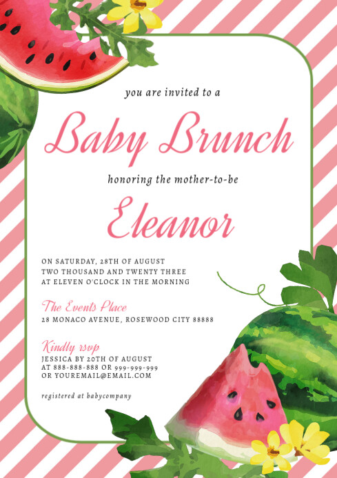 White Illustrative Watermelon Baby Shower Inv A4 template