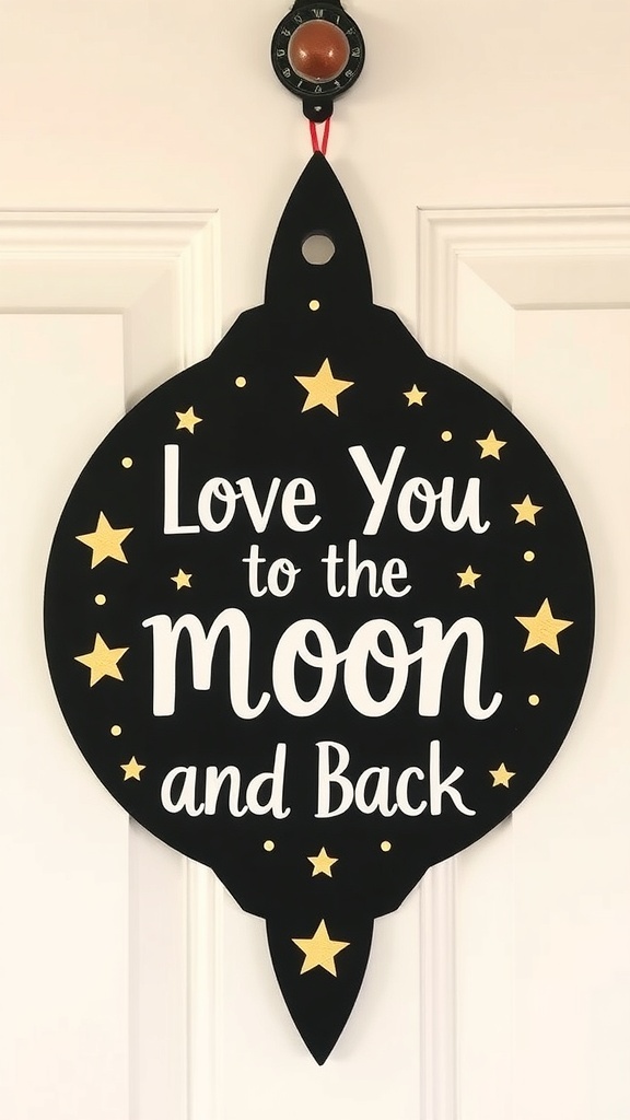 Door hanger with the phrase 'Love You to the Moon and Back' surrounded by stars and a moon